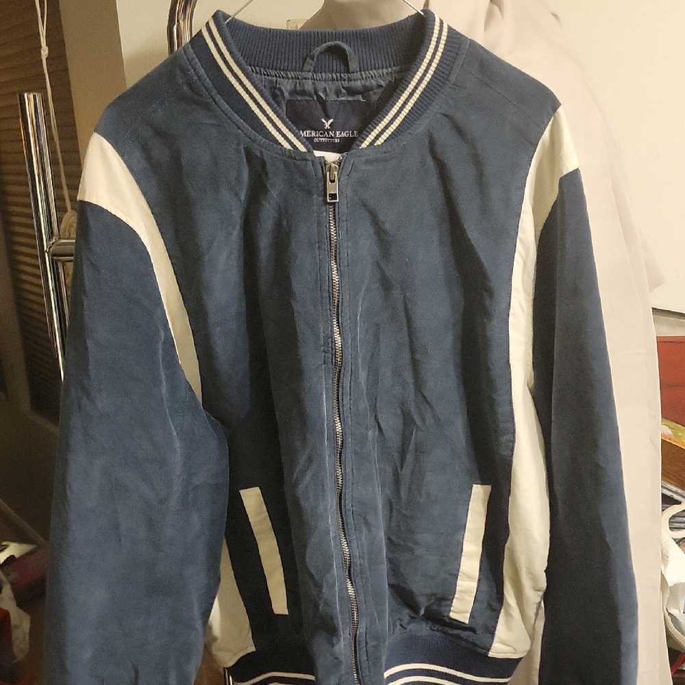 American Eagle Outfitters Navy and White Bomber Jacket